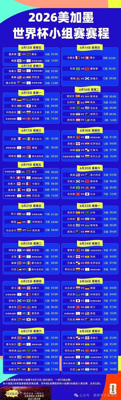2026世界杯每日赛程完整版比赛时间表查询入口 2026世界杯每日赛程完整版比赛时间表查询入口